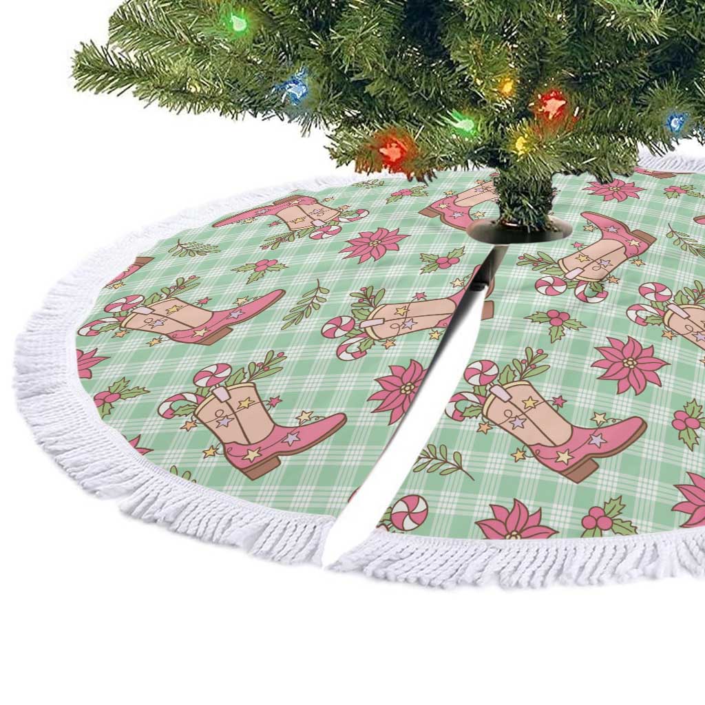 Green Paniolo Palaka Hawaiian Cowgirl Christmas Tree Skirt - Polynesian Pride