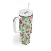 Green Paniolo Palaka Hawaiian Cowgirl Christmas Tumbler With Handle - Polynesian Pride