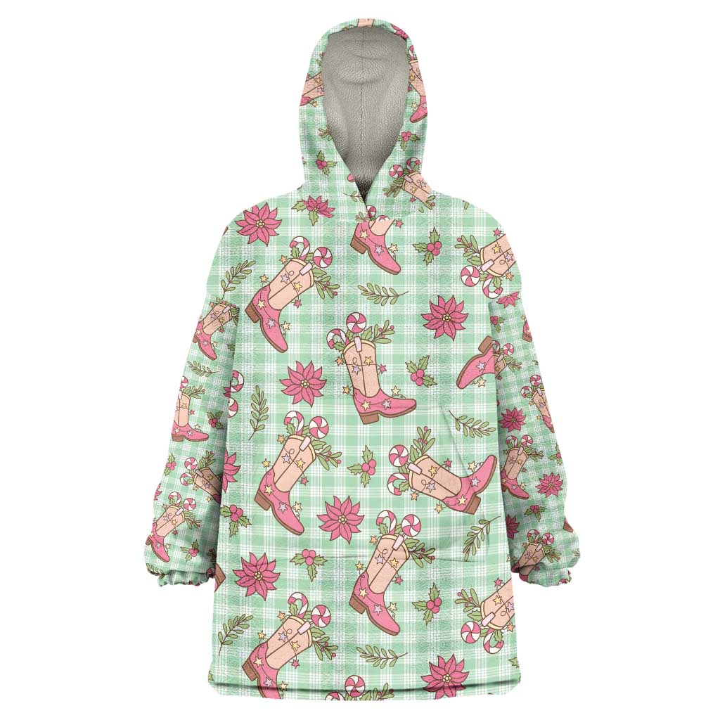 Green Paniolo Palaka Hawaiian Cowgirl Christmas Wearable Blanket Hoodie - Polynesian Pride