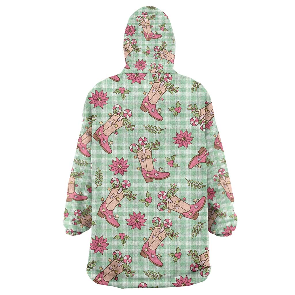 Green Paniolo Palaka Hawaiian Cowgirl Christmas Wearable Blanket Hoodie - Polynesian Pride
