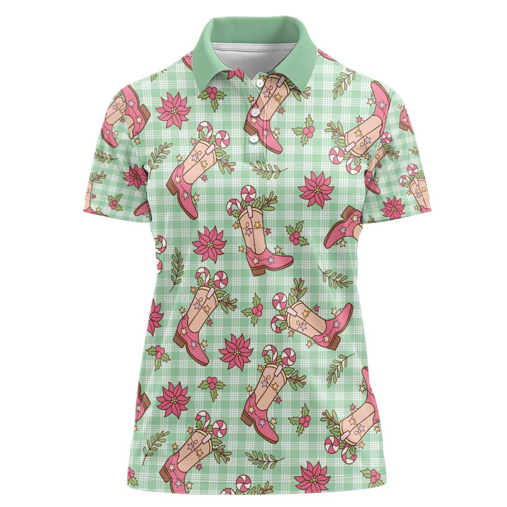Green Paniolo Palaka Hawaiian Cowgirl Christmas Women Polo Shirt - Polynesian Pride