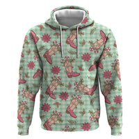 Green Paniolo Palaka Hawaiian Cowgirl Christmas Zip Hoodie - Polynesian Pride