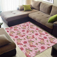 Pink Paniolo Palaka Hawaiian Cowgirl Christmas Area Rug - Polynesian Pride
