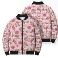 Pink Paniolo Palaka Hawaiian Cowgirl Christmas Bomber Puffer Jacket - Polynesian Pride