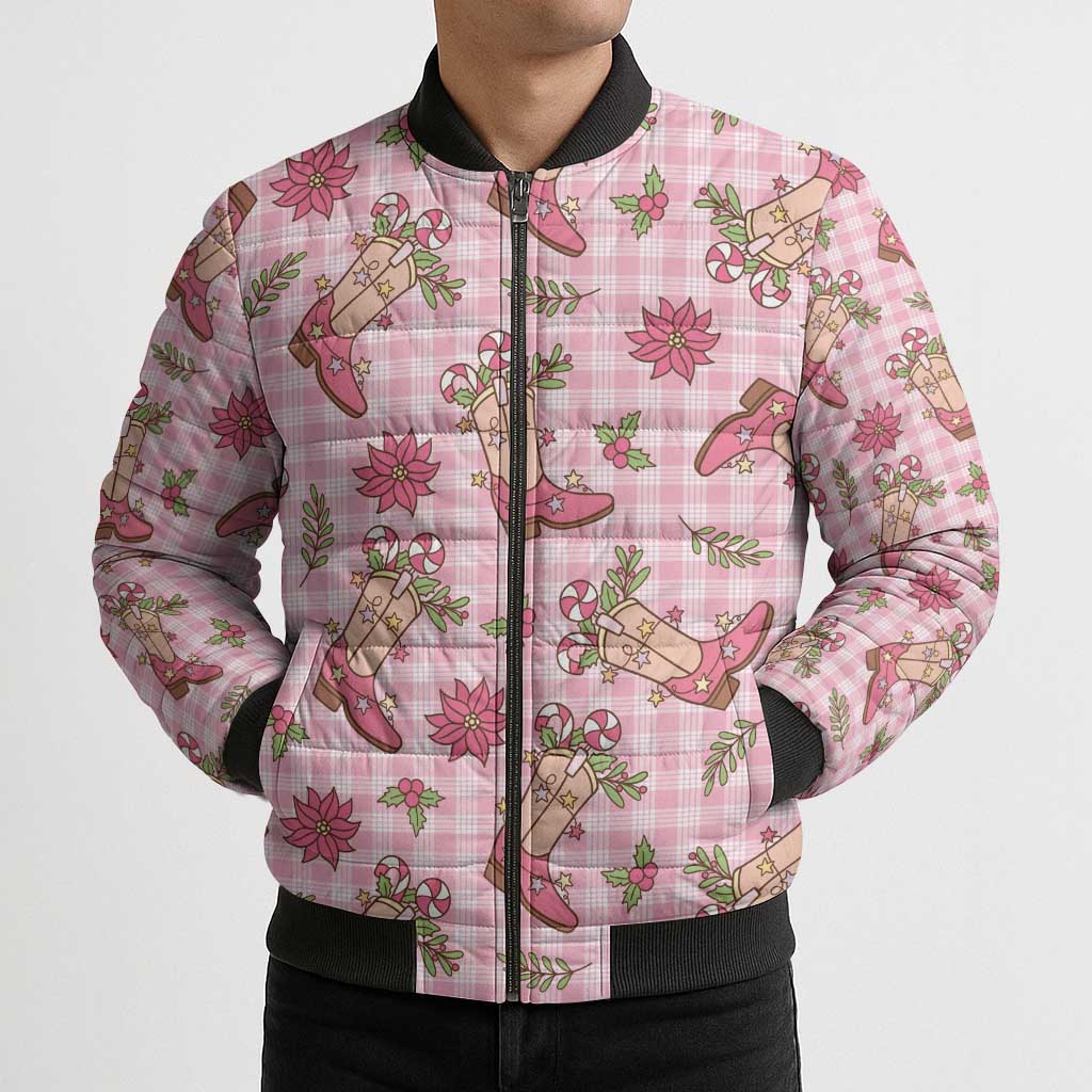 Pink Paniolo Palaka Hawaiian Cowgirl Christmas Bomber Puffer Jacket - Polynesian Pride