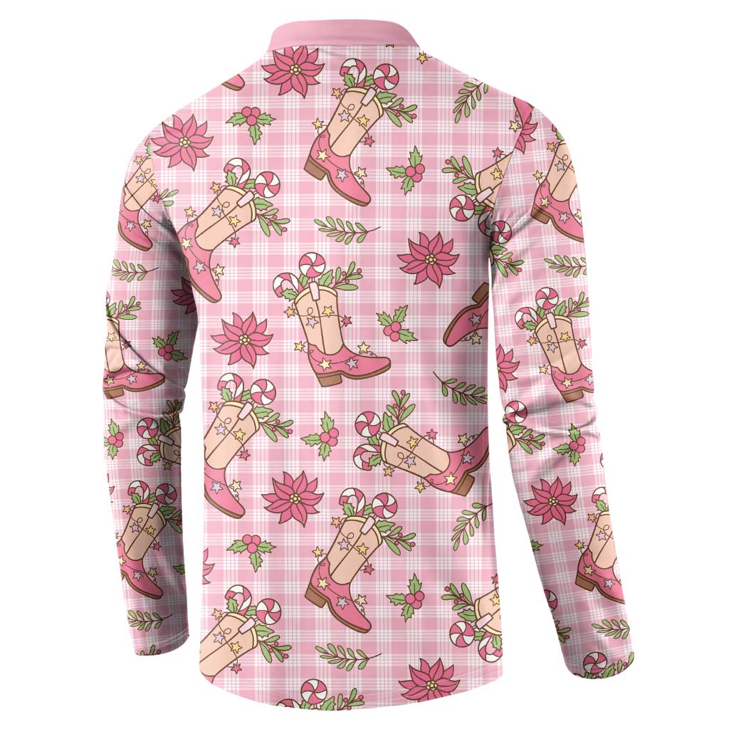 Pink Paniolo Palaka Hawaiian Cowgirl Christmas Button Sweatshirt - Polynesian Pride