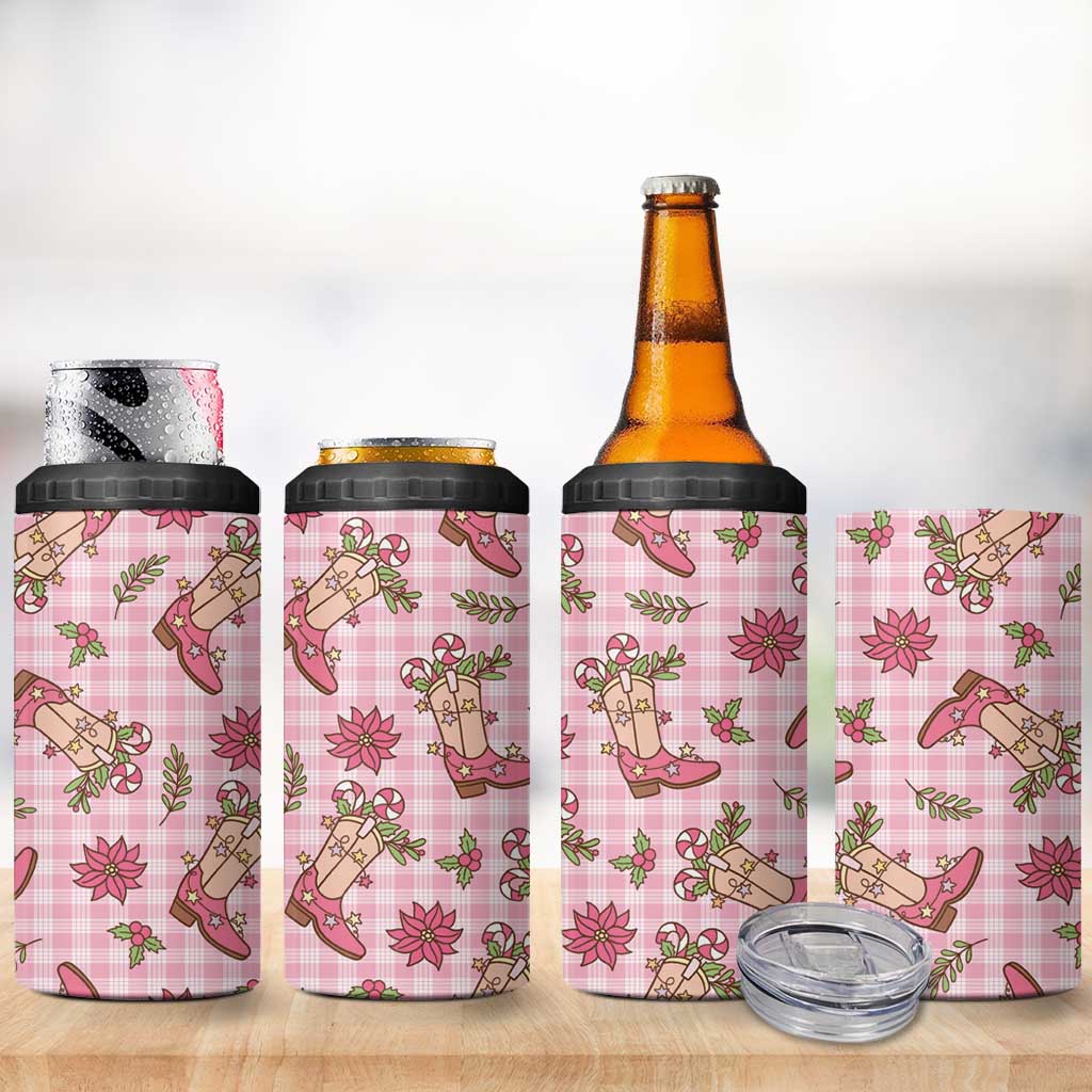 Pink Paniolo Palaka Hawaiian Cowgirl Christmas 4 in 1 Can Cooler Tumbler - Polynesian Pride