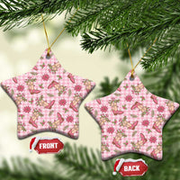 Pink Paniolo Palaka Hawaiian Cowgirl Christmas Ceramic Ornament - Polynesian Pride