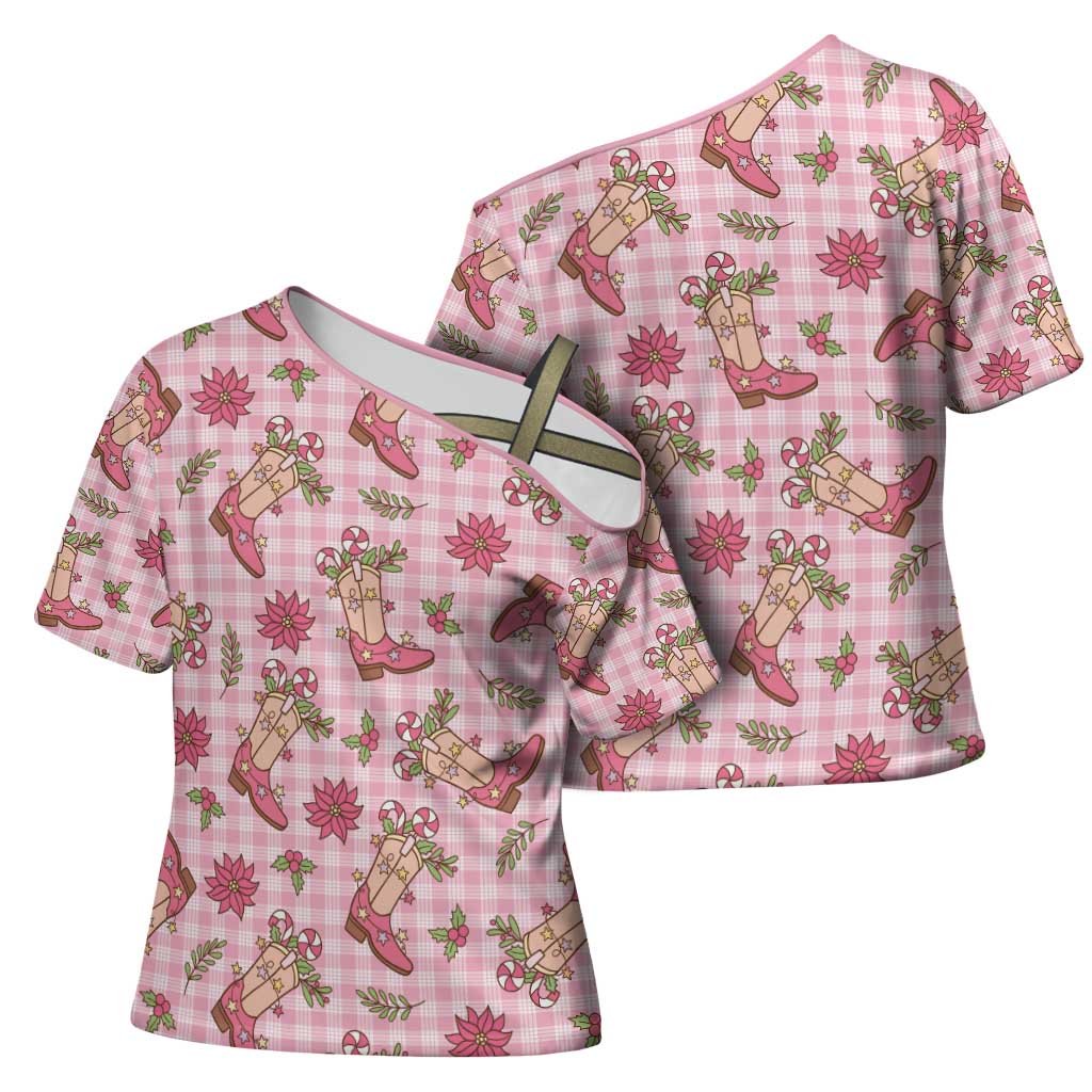 Pink Paniolo Palaka Hawaiian Cowgirl Christmas Cross Shoulder Shirt - Polynesian Pride