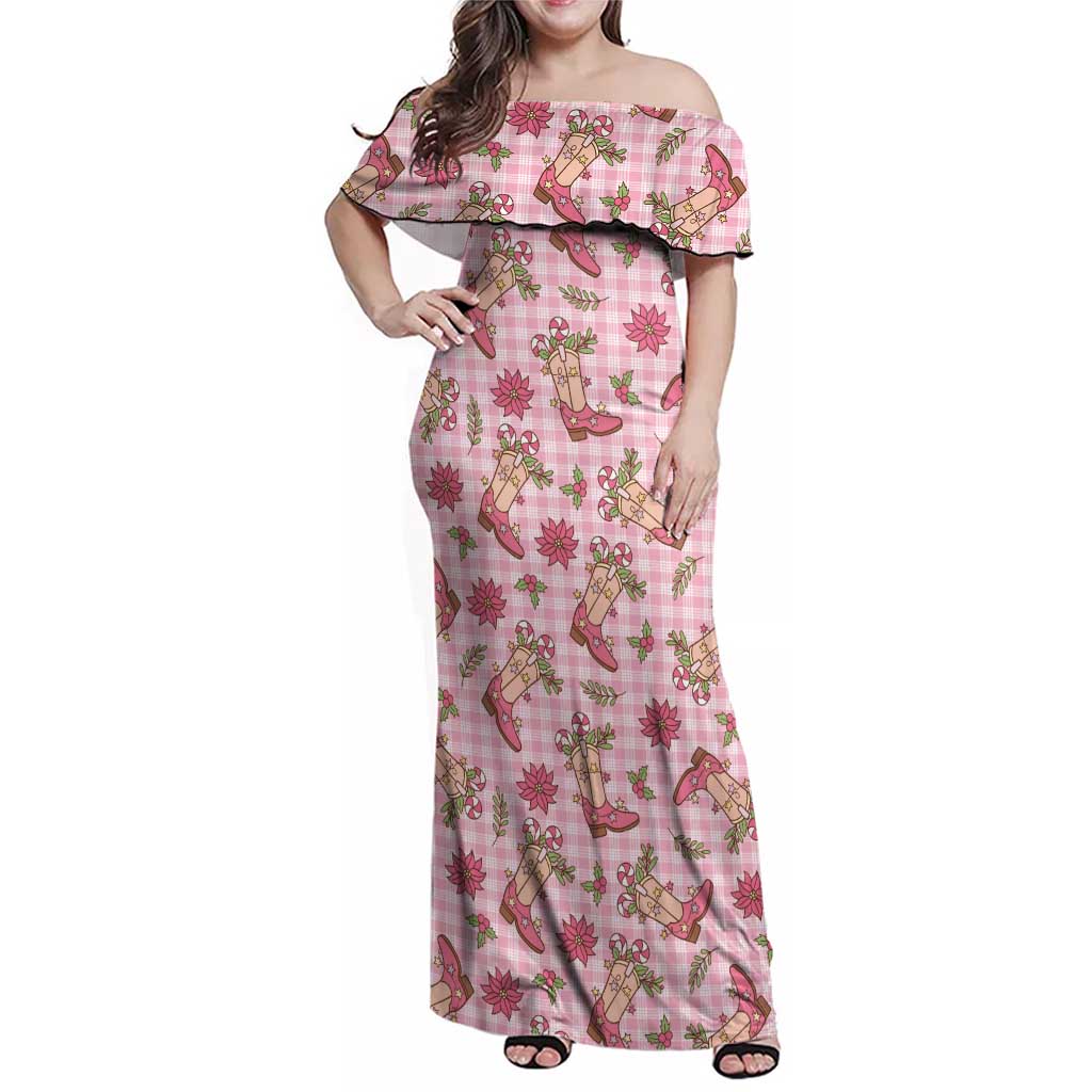 Pink Paniolo Palaka Hawaiian Cowgirl Christmas Family Matching Off Shoulder Maxi Dress and Hawaiian Shirt - Polynesian Pride