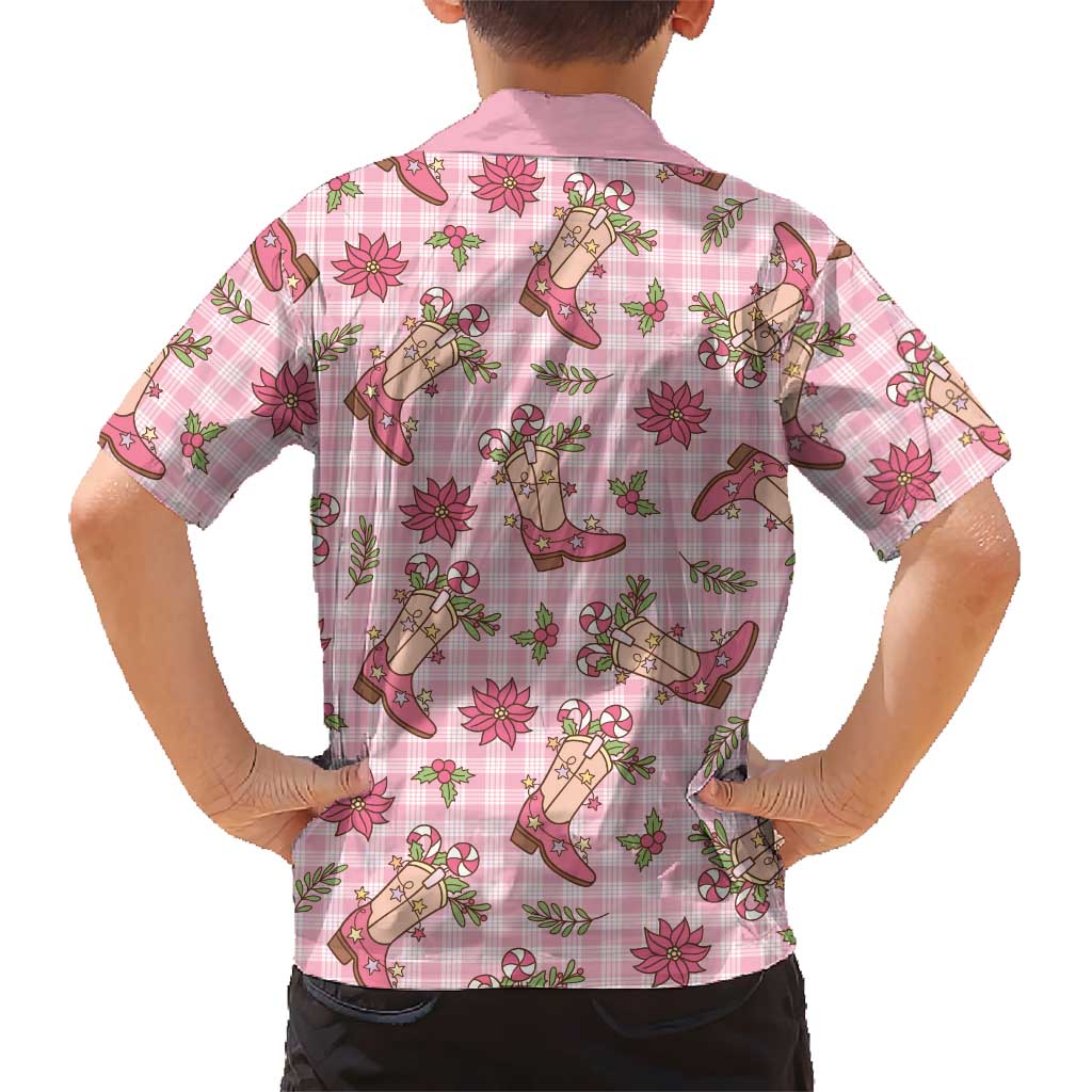 Pink Paniolo Palaka Hawaiian Cowgirl Christmas Family Matching Off Shoulder Short Dress and Hawaiian Shirt LT9 - Polynesian Pride