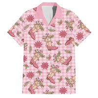 Pink Paniolo Palaka Hawaiian Cowgirl Christmas Family Matching Off Shoulder Short Dress and Hawaiian Shirt LT9 Dad's Shirt - Short Sleeve Pink - Polynesian Pride