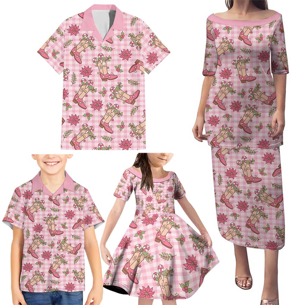 Pink Paniolo Palaka Hawaiian Cowgirl Christmas Family Matching Puletasi and Hawaiian Shirt - Polynesian Pride
