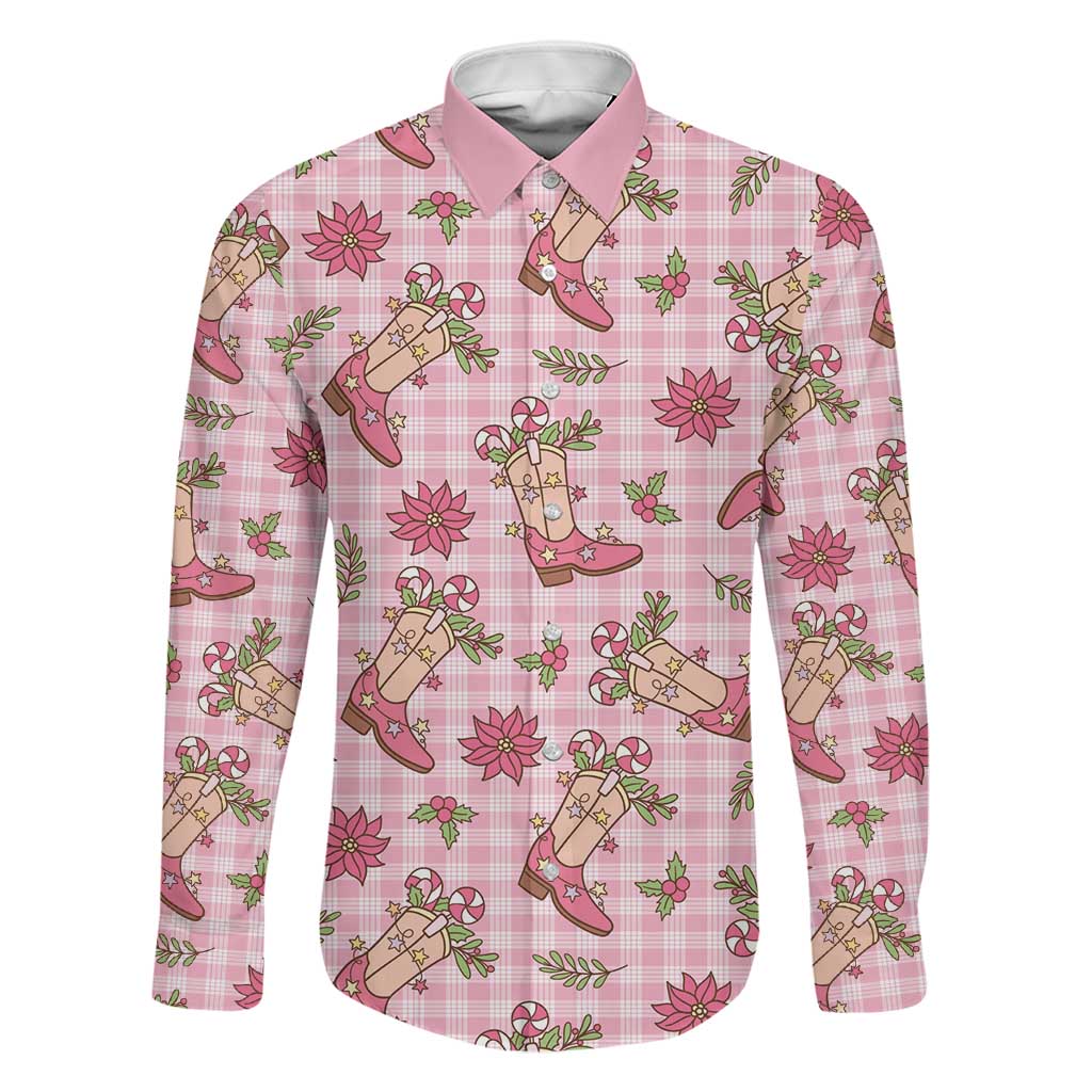 Pink Paniolo Palaka Hawaiian Cowgirl Christmas Family Matching Puletasi and Hawaiian Shirt LT9 Dad's Shirt - Long Sleeve Pink - Polynesian Pride
