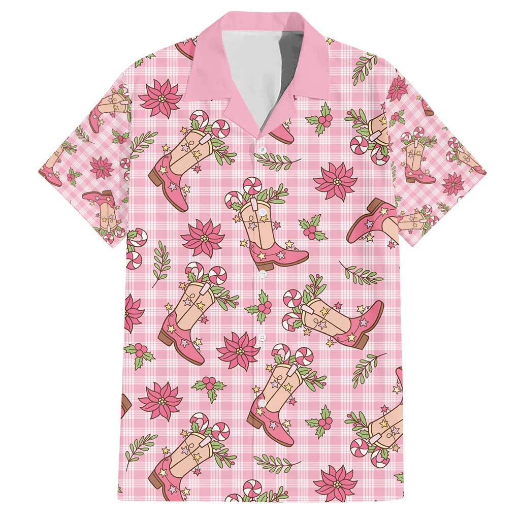 Pink Paniolo Palaka Hawaiian Cowgirl Christmas Family Matching Short Sleeve Bodycon Dress and Hawaiian Shirt - Polynesian Pride