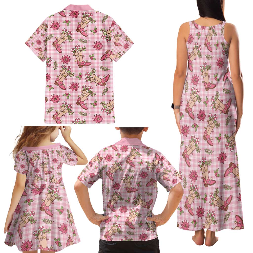 Pink Paniolo Palaka Hawaiian Cowgirl Christmas Family Matching Tank Maxi Dress and Hawaiian Shirt - Polynesian Pride