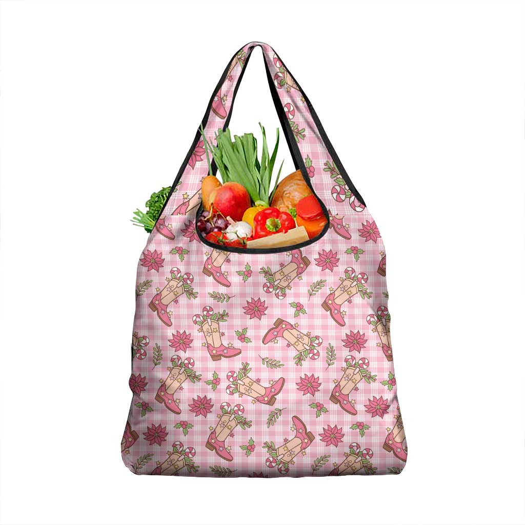 Pink Paniolo Palaka Hawaiian Cowgirl Christmas Grocery Bag - Polynesian Pride