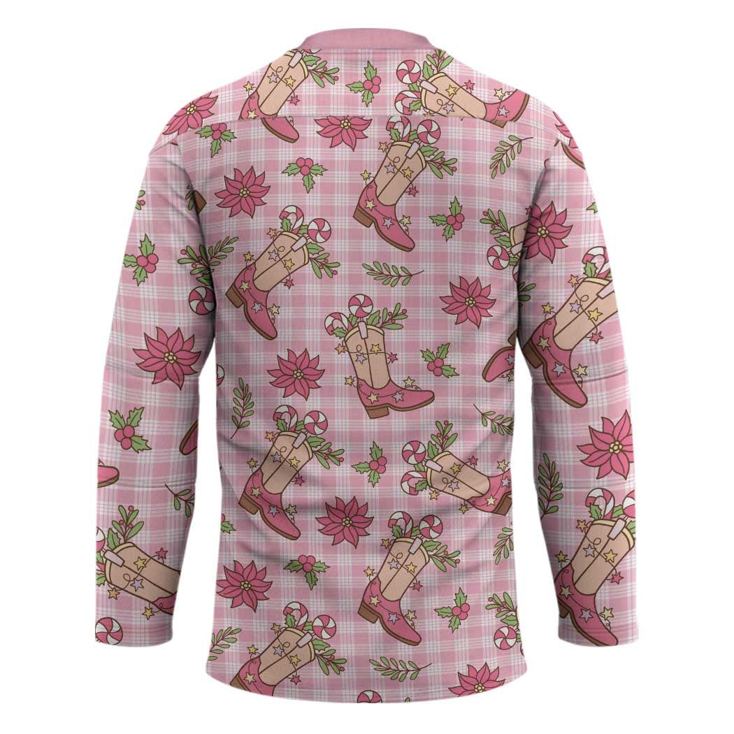 Pink Paniolo Palaka Hawaiian Cowgirl Christmas Hockey Jersey - Polynesian Pride