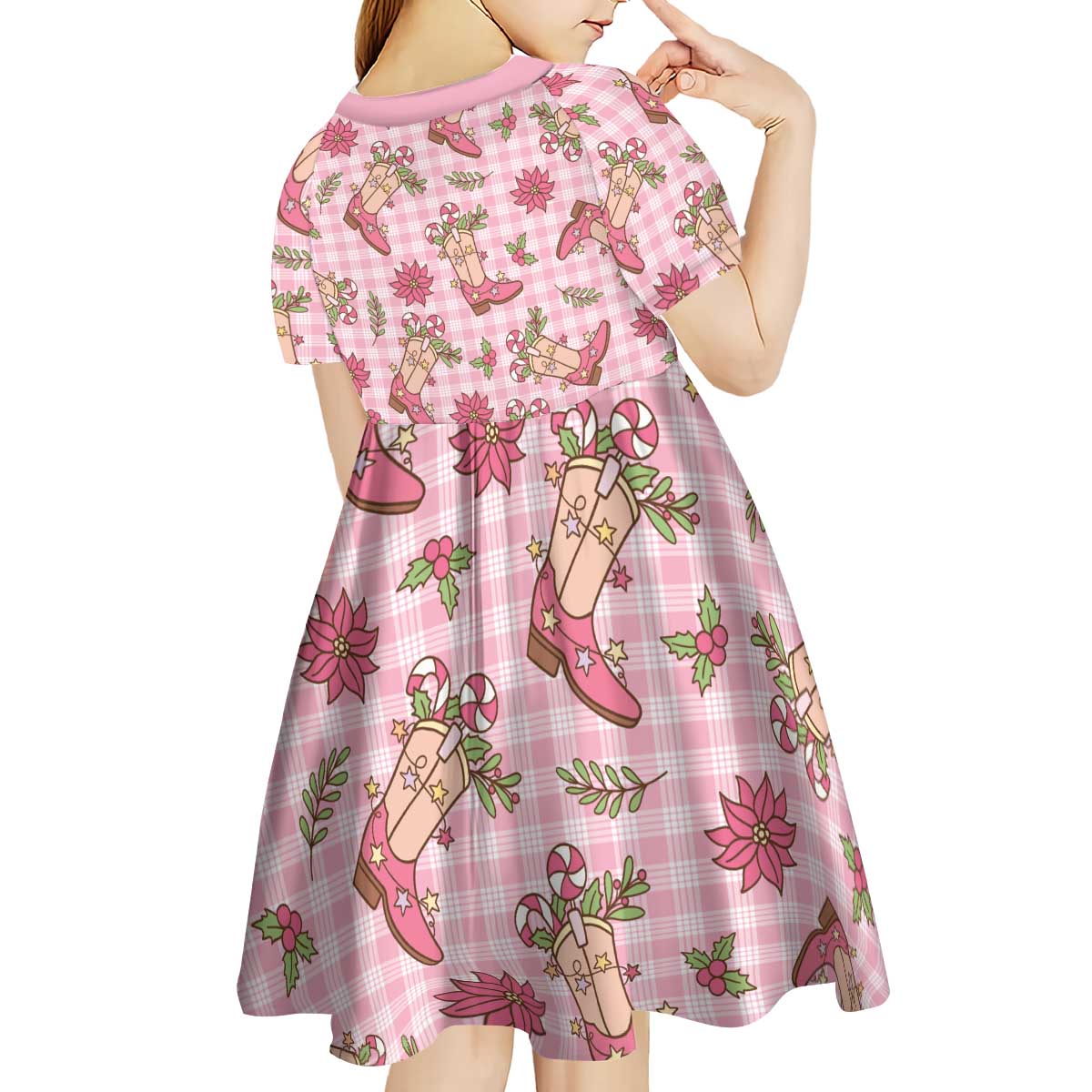 Pink Paniolo Palaka Hawaiian Cowgirl Christmas Kid Short Sleeve Dress - Polynesian Pride