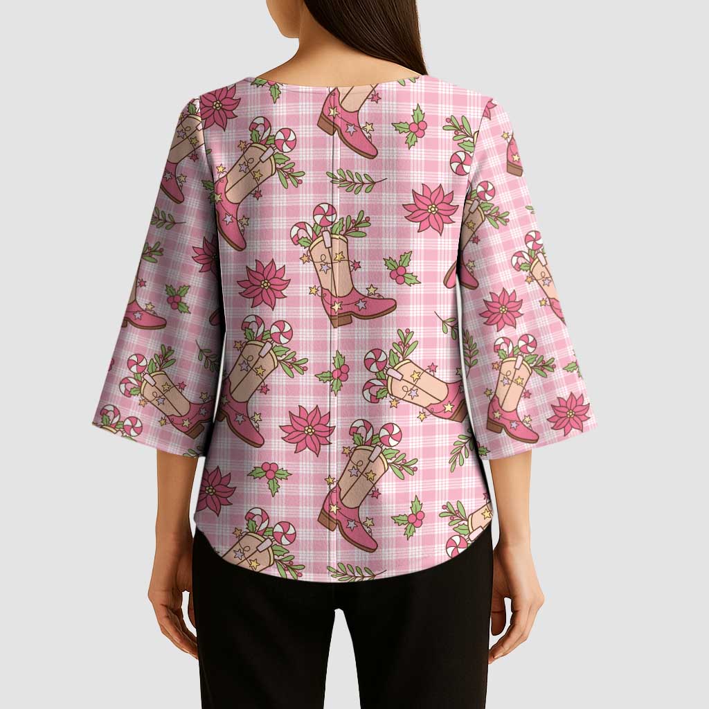 Pink Paniolo Palaka Hawaiian Cowgirl Christmas Kimono Sleeve Blouse - Polynesian Pride