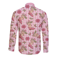 Pink Paniolo Palaka Hawaiian Cowgirl Christmas Long Sleeve Button Shirt - Polynesian Pride