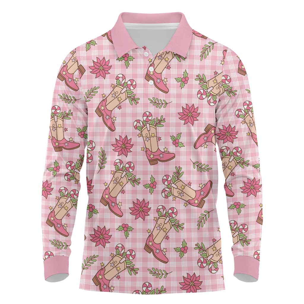 Pink Paniolo Palaka Hawaiian Cowgirl Christmas Long Sleeve Polo Shirt - Polynesian Pride