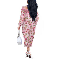 Pink Paniolo Palaka Hawaiian Cowgirl Christmas Off The Shoulder Long Sleeve Dress - Polynesian Pride