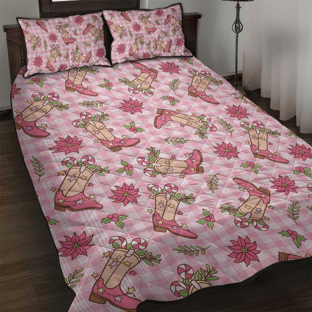 Pink Paniolo Palaka Hawaiian Cowgirl Christmas Quilt Bed Set - Polynesian Pride