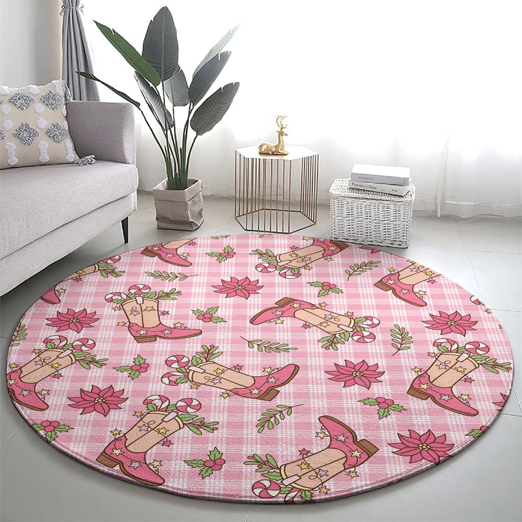 Pink Paniolo Palaka Hawaiian Cowgirl Christmas Round Carpet - Polynesian Pride
