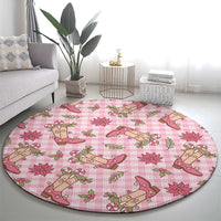 Pink Paniolo Palaka Hawaiian Cowgirl Christmas Round Carpet - Polynesian Pride