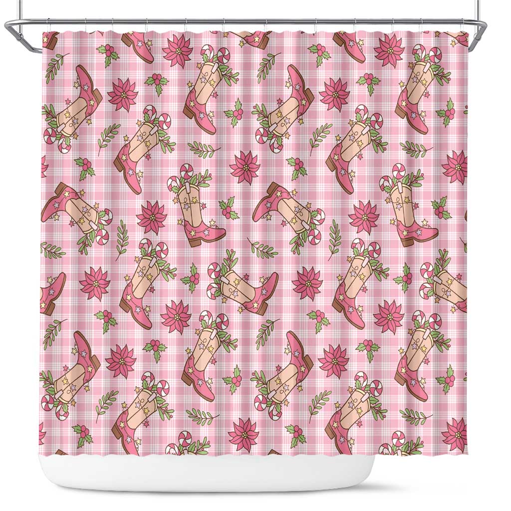 Pink Paniolo Palaka Hawaiian Cowgirl Christmas Shower Curtain - Polynesian Pride