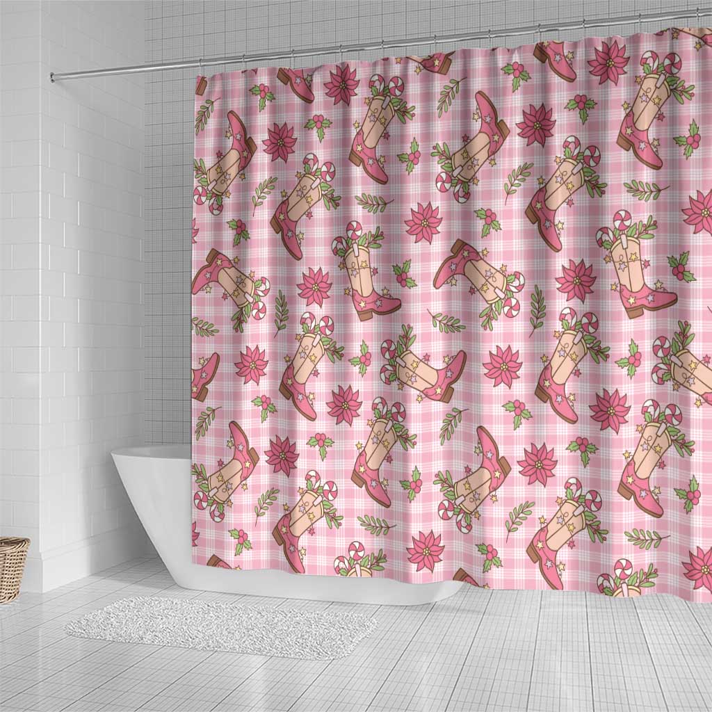 Pink Paniolo Palaka Hawaiian Cowgirl Christmas Shower Curtain - Polynesian Pride