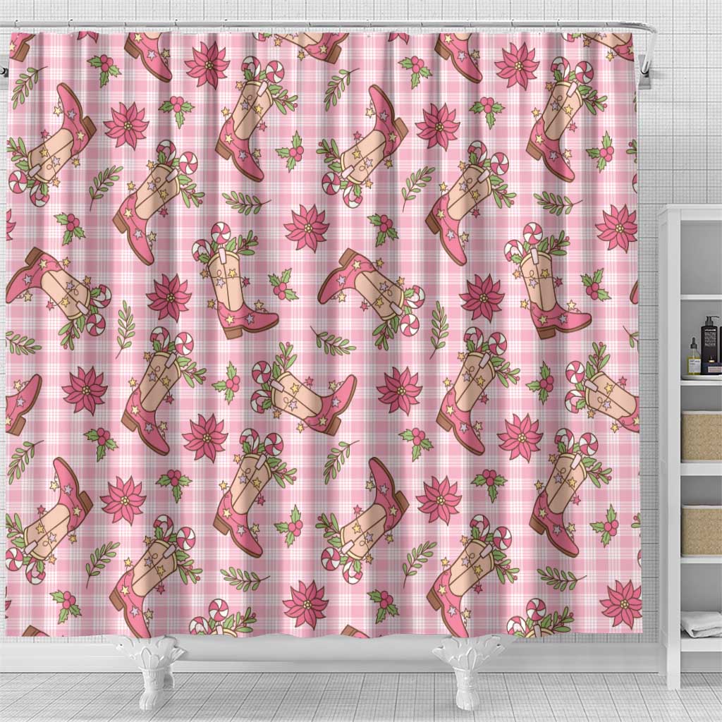 Pink Paniolo Palaka Hawaiian Cowgirl Christmas Shower Curtain - Polynesian Pride