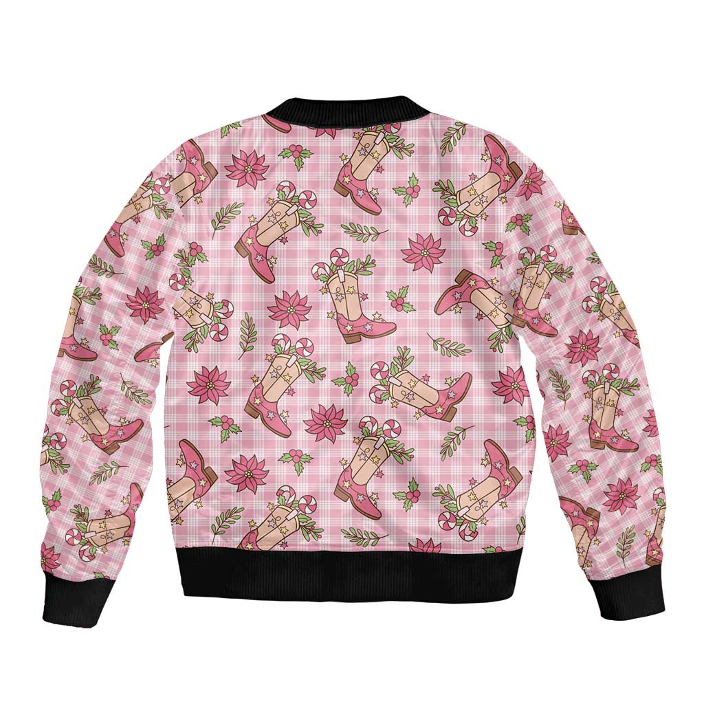 Pink Paniolo Palaka Hawaiian Cowgirl Christmas Sleeve Zip Bomber Jacket - Polynesian Pride