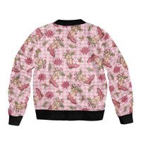 Pink Paniolo Palaka Hawaiian Cowgirl Christmas Sleeve Zip Bomber Jacket - Polynesian Pride
