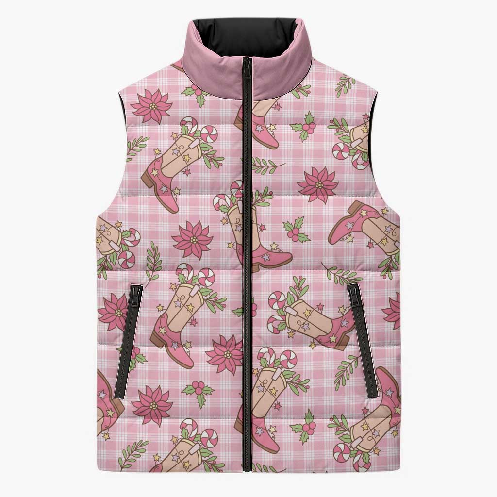 Pink Paniolo Palaka Hawaiian Cowgirl Christmas Sleeveless Puffer Jacket - Polynesian Pride