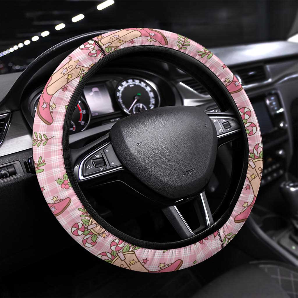 Pink Paniolo Palaka Hawaiian Cowgirl Christmas Steering Wheel Cover - Polynesian Pride