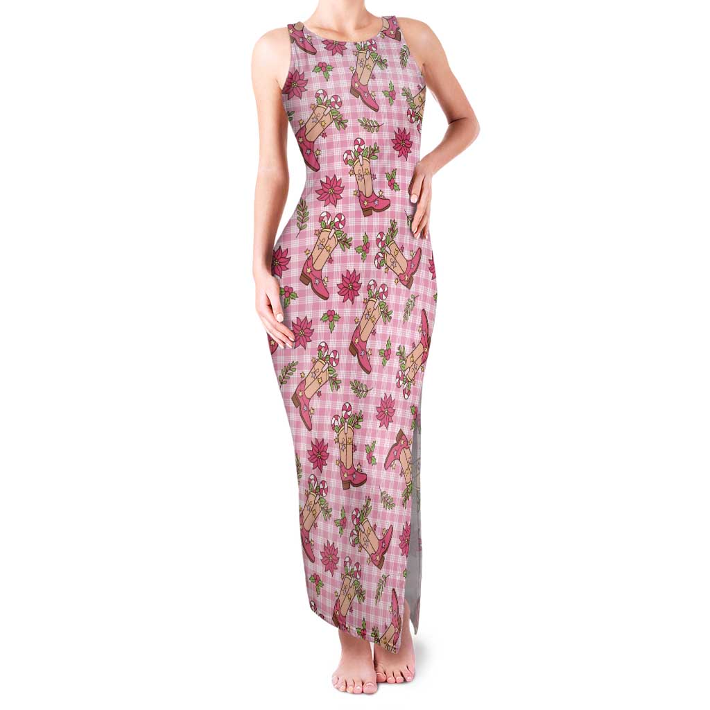 Pink Paniolo Palaka Hawaiian Cowgirl Christmas Tank Maxi Dress - Polynesian Pride