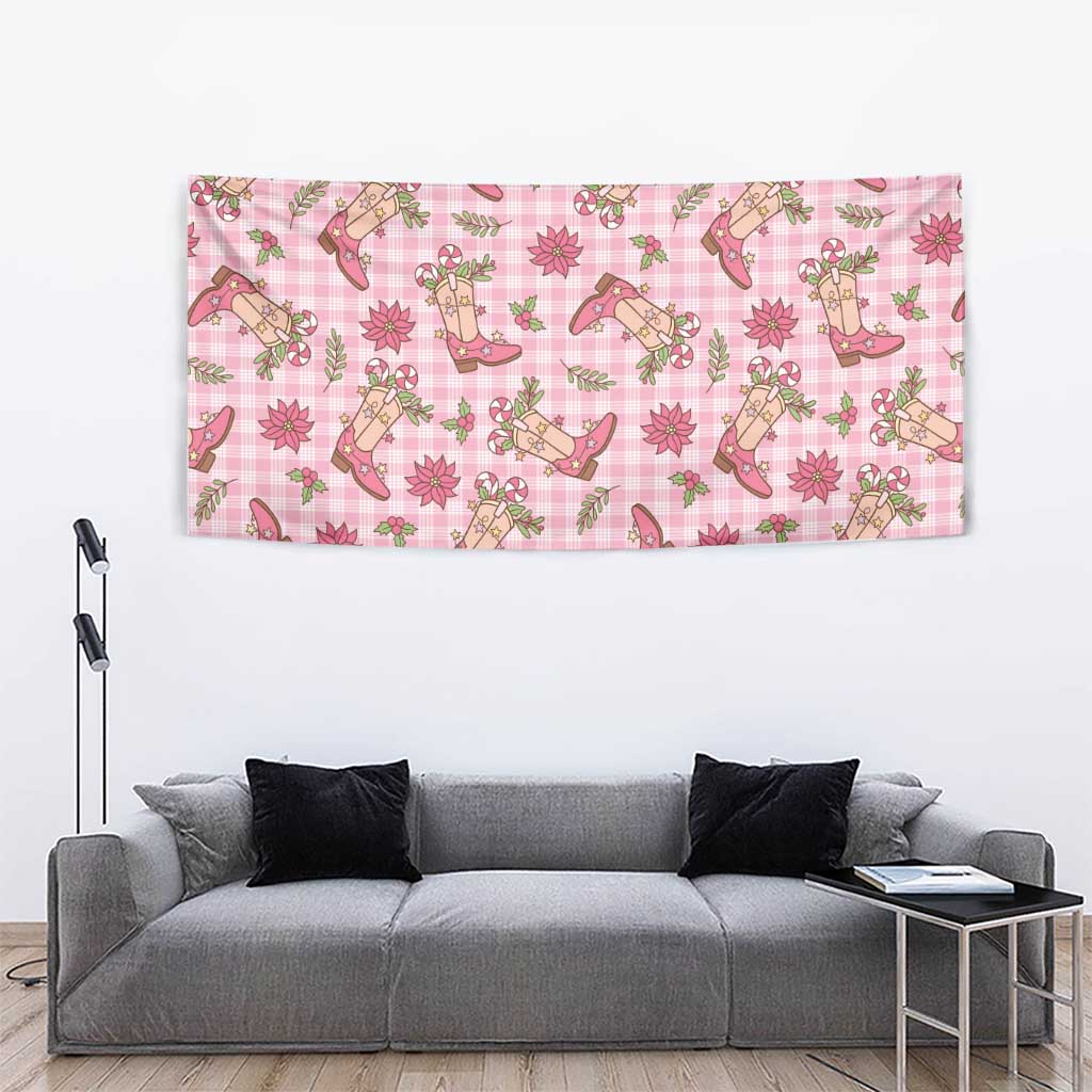 Pink Paniolo Palaka Hawaiian Cowgirl Christmas Tapestry - Polynesian Pride