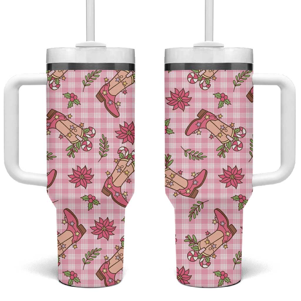 Pink Paniolo Palaka Hawaiian Cowgirl Christmas Tumbler With Handle - Polynesian Pride