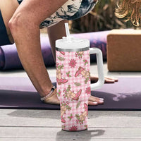 Pink Paniolo Palaka Hawaiian Cowgirl Christmas Tumbler With Handle - Polynesian Pride