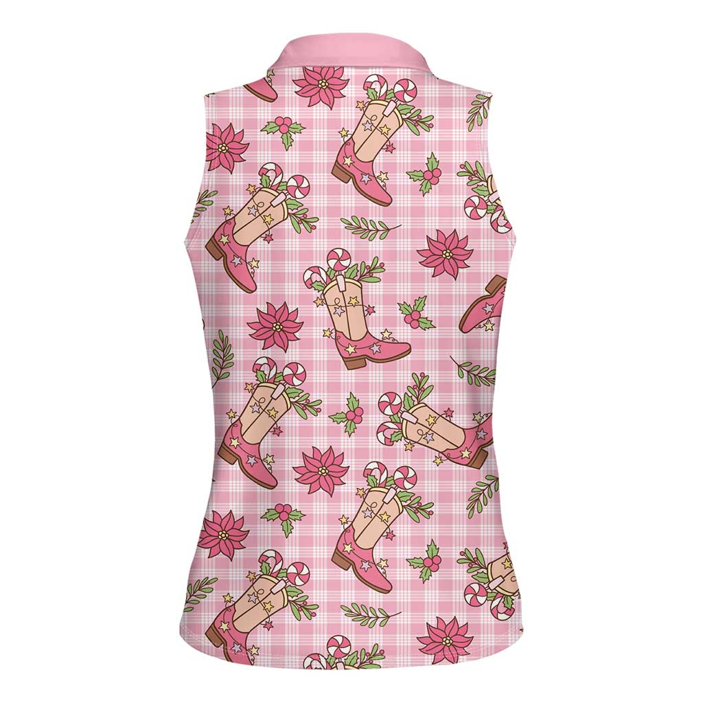 Pink Paniolo Palaka Hawaiian Cowgirl Christmas Women Sleeveless Polo Shirt - Polynesian Pride