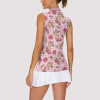 Pink Paniolo Palaka Hawaiian Cowgirl Christmas Women Sleeveless Polo Shirt - Polynesian Pride