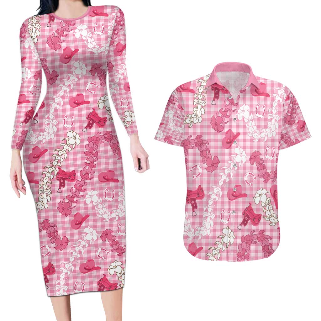 Paniolo Palaka Hawaiian Cowgirl Couples Matching Long Sleeve Bodycon Dress and Hawaiian Shirt - Polynesian Pride
