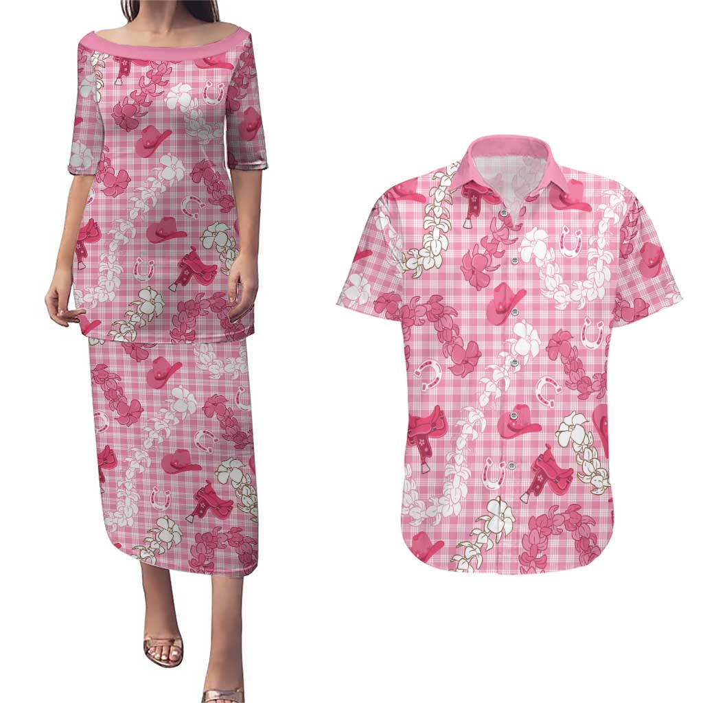 Paniolo Palaka Hawaiian Cowgirl Couples Matching Puletasi and Hawaiian Shirt LT9 Pink - Polynesian Pride