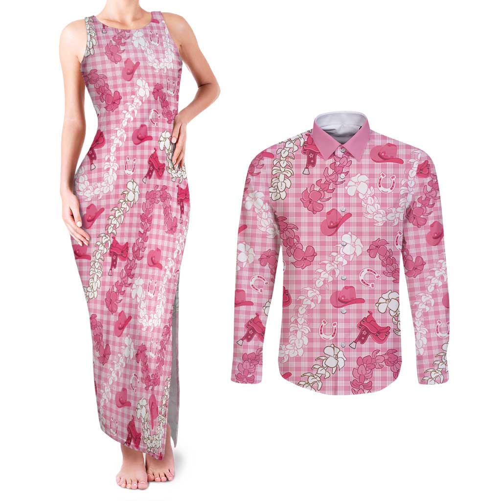 Paniolo Palaka Hawaiian Cowgirl Couples Matching Tank Maxi Dress and Long Sleeve Button Shirt - Polynesian Pride