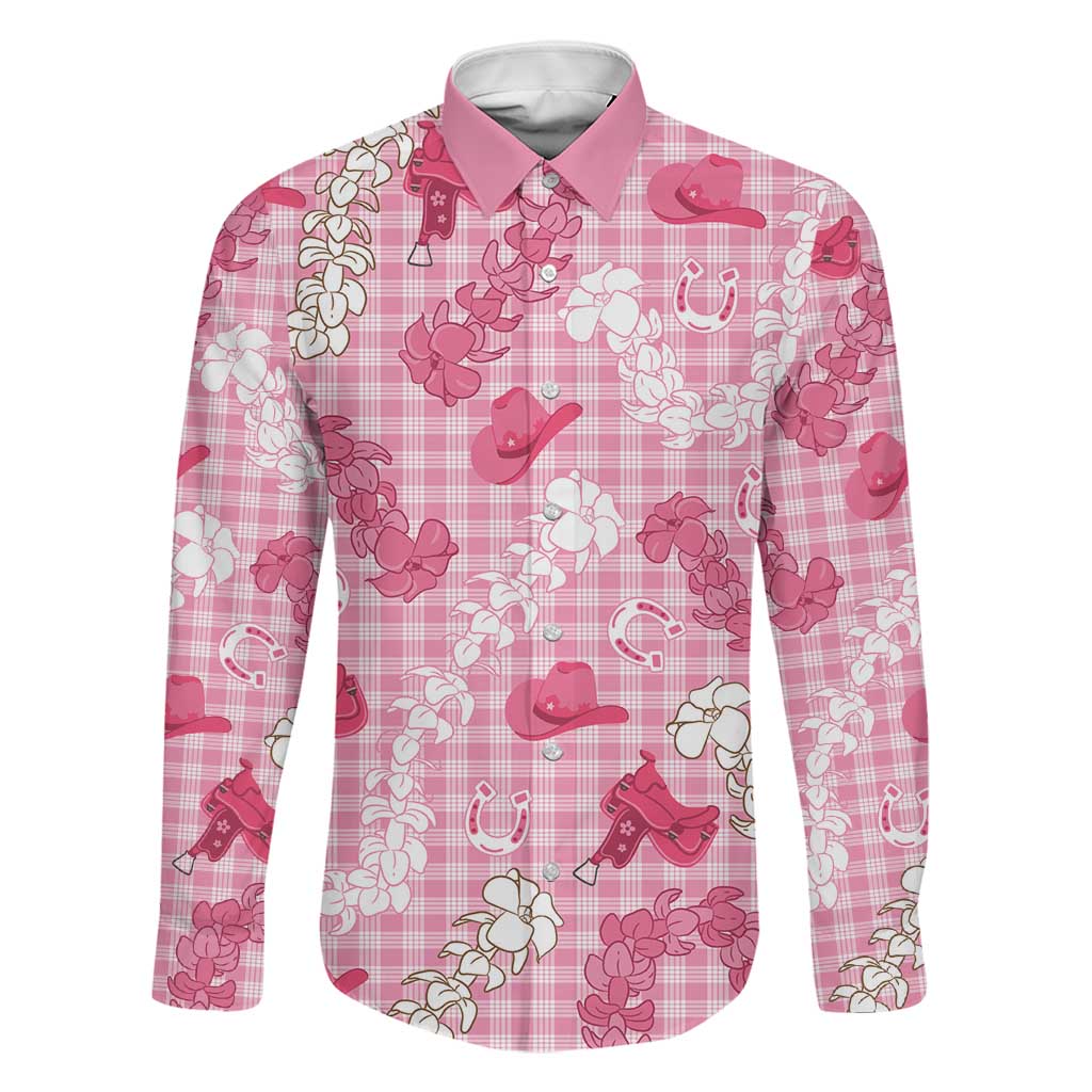 Paniolo Palaka Hawaiian Cowgirl Family Matching Off Shoulder Maxi Dress and Hawaiian Shirt LT9 Dad's Shirt - Long Sleeve Pink - Polynesian Pride