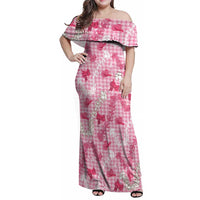 Paniolo Palaka Hawaiian Cowgirl Family Matching Off Shoulder Maxi Dress and Hawaiian Shirt LT9 Mom's Dress Pink - Polynesian Pride
