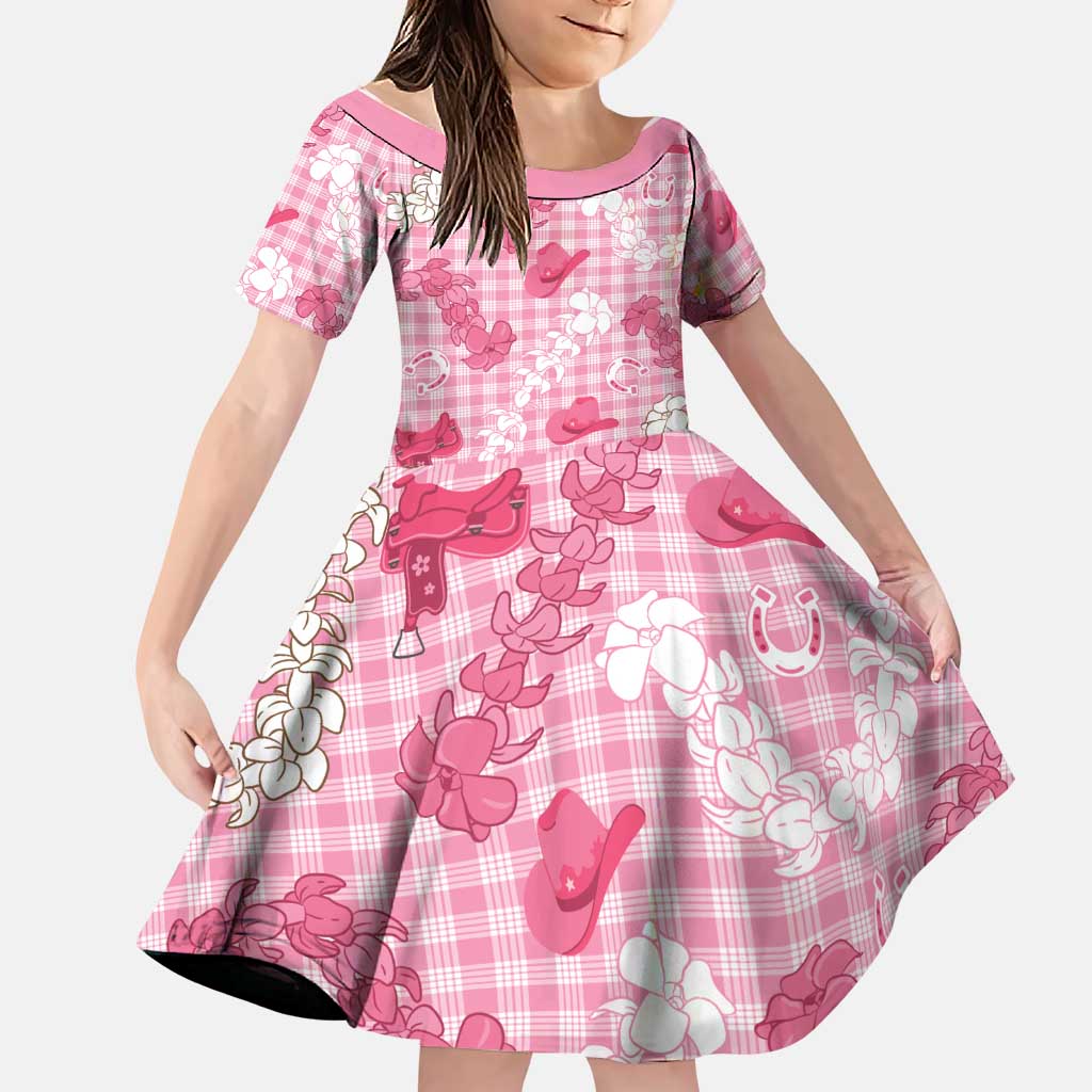 Paniolo Palaka Hawaiian Cowgirl Family Matching Puletasi and Hawaiian Shirt LT9 Daughter's Dress Pink - Polynesian Pride