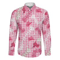 Paniolo Palaka Hawaiian Cowgirl Family Matching Puletasi and Hawaiian Shirt LT9 Dad's Shirt - Long Sleeve Pink - Polynesian Pride